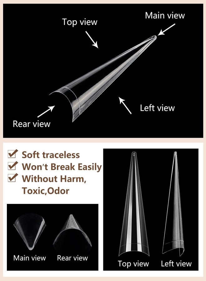 LIONVISON 500Pcs Stiletto Nail Tips for Acrylic Nails, XL Long Clear False Nails Tips Soft Traceless, Half Cover Tapered Square False Nail Tips for Nail Extension Nail Art, Home DIY Nail Salon 10 Sizes - Image 3