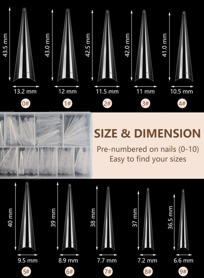 LIONVISON 500Pcs Stiletto Nail Tips for Acrylic Nails, XL Long Clear False Nails Tips Soft Traceless, Half Cover Tapered Square False Nail Tips for Nail Extension Nail Art, Home DIY Nail Salon 10 Sizes - Image 5