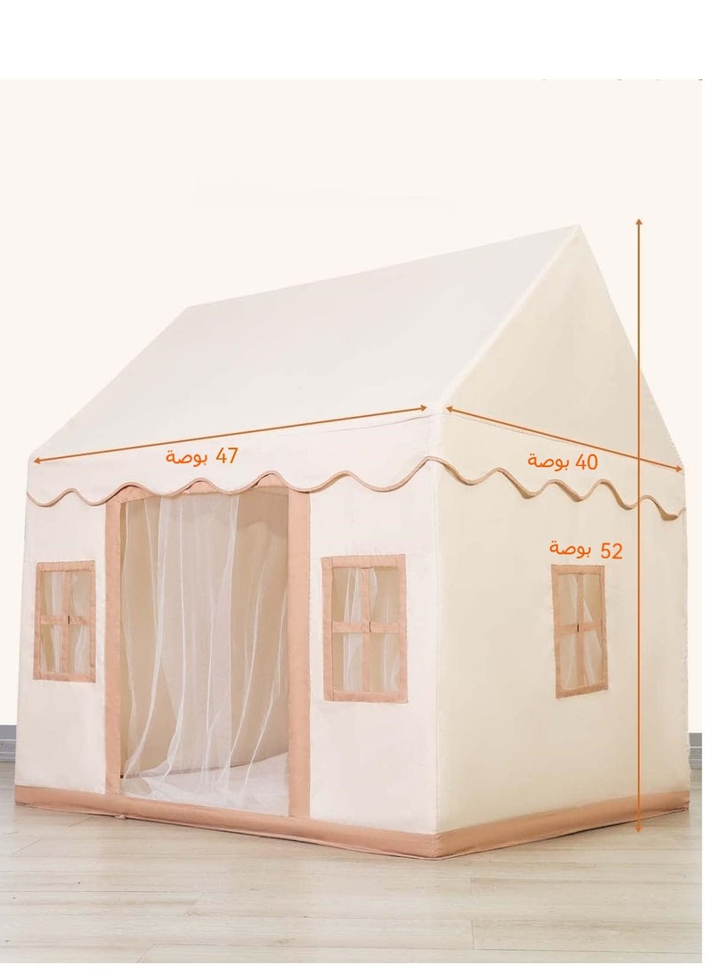 Kids Playhouse with Mat LED Star Lights Washable Foldable Play Tent with Windows Indoors Outdoors Reading Corner Activity Center For Girls Boys