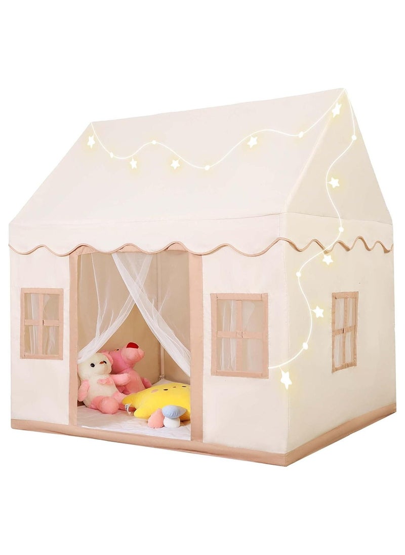 XICEN Kids Playhouse with Mat LED Star Lights Washable Foldable Play Tent with Windows Indoors Outdoors Reading Corner Activity Center For Girls Boys - Image 1