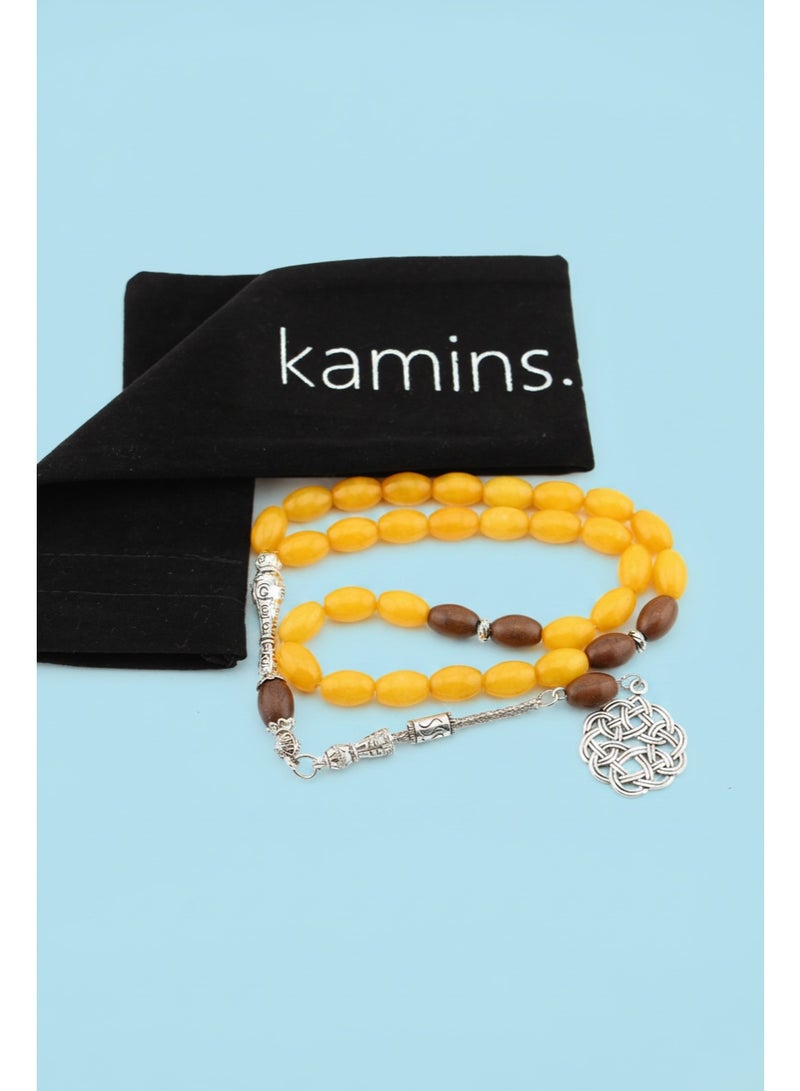 Kamins Collection yellow Jade & Rosewood Tasbih - Image 1