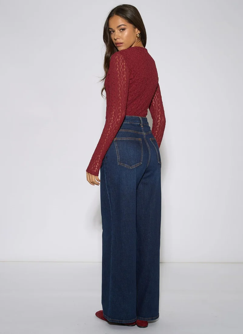 Gini London  Indigo Mid Rise Wide Leg Jeans for Women | Best Price UAE