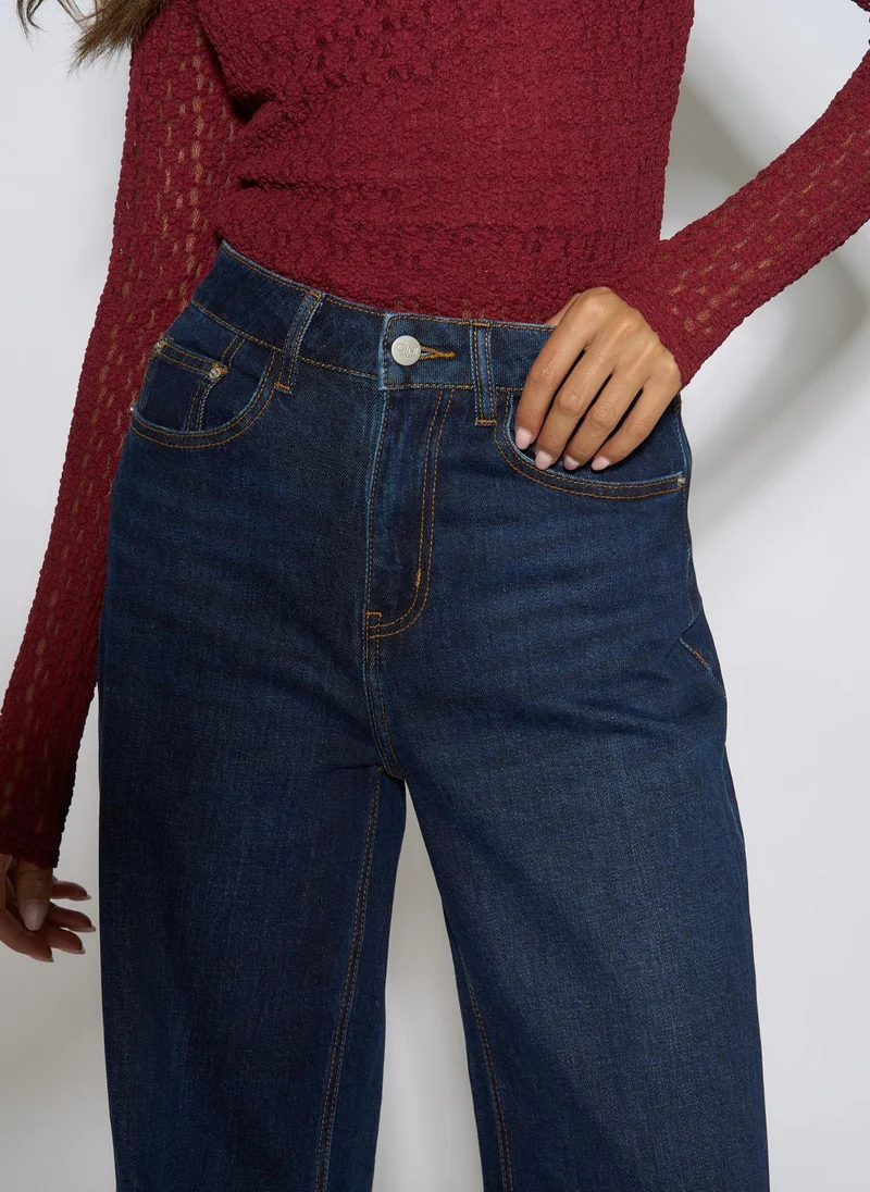 Gini London  Indigo Mid Rise Wide Leg Jeans for Women | Best Price UAE