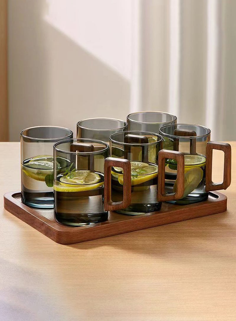 6 - Pack Transparent Black 300Ml High Borosilicate Glass Cups With Wooden Handles – Stylish & Durable For Beverage Serving - Image 4