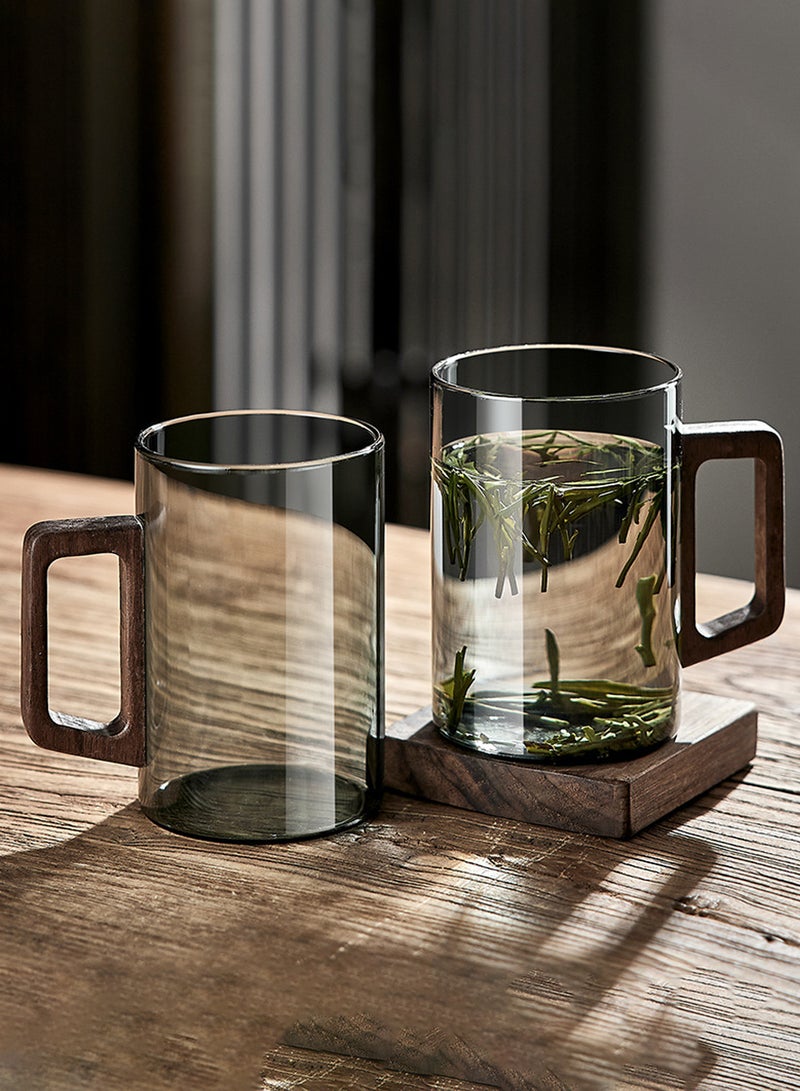 6 - Pack Transparent Black 300Ml High Borosilicate Glass Cups With Wooden Handles – Stylish & Durable For Beverage Serving - Image 5