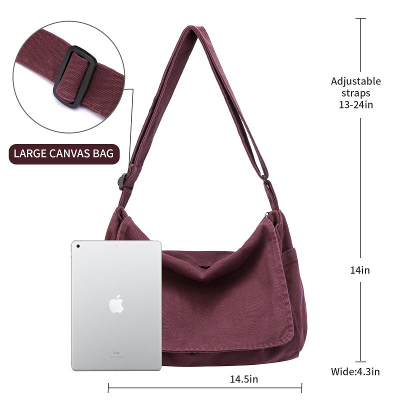 BEFUNIRISE Canvas Messenger Bag for Women Men Vintage Satchel Bag Aesthetic Crossbody Shoulder Bag Casual Sling Bag (A-Red Wine) - Image 4