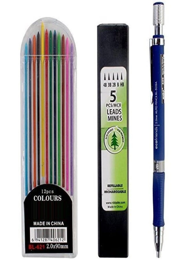 KRYTONE�.Fx Super Combo Mechanical Pencil with 5 Black Lead Refills And 12 Color Lead Refills 2.0 Mm Mechanical Pencil Art Retractable, Engineering Pencil Set for Draft Drawing, Art Sketching - Image 1