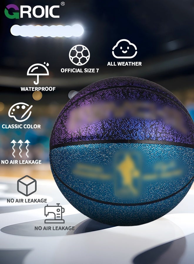 GROIC كرة سلة بحجم رسمي 7، كرة سلة 29.5، كرة سلة خارجية مركبة من المطاط، كرة سلة مقاومة للاهتراء وسهلة الإمساك، كرة تدريب للألعاب الداخلية والخارجية (زرقاء وبنفسجية) - Image 3