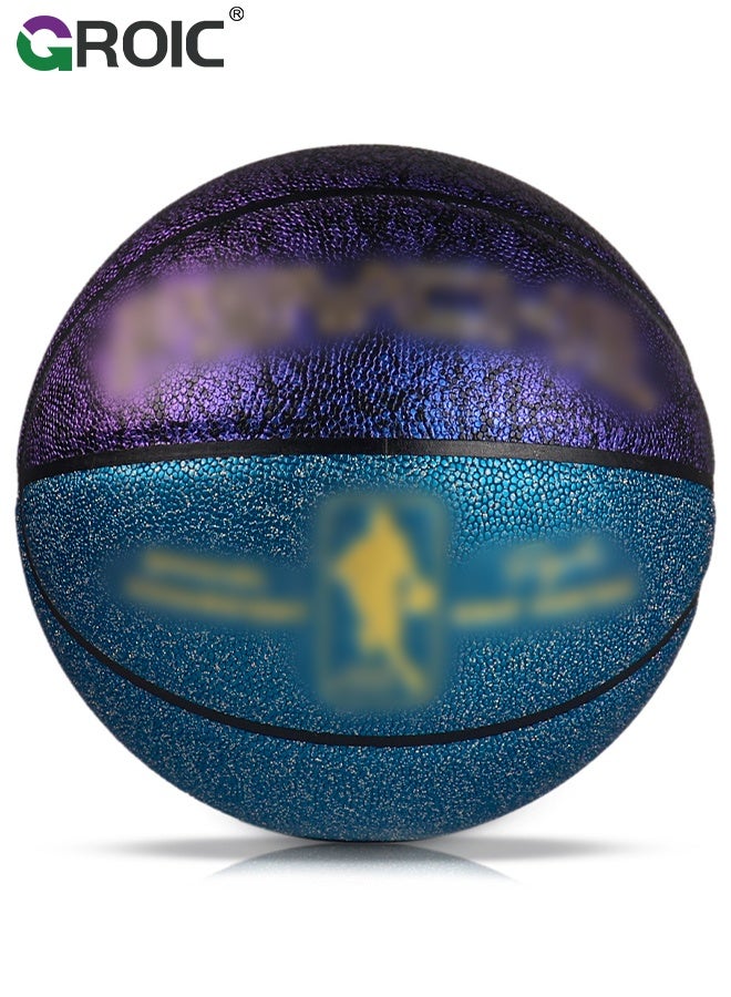 GROIC كرة سلة بحجم رسمي 7، كرة سلة 29.5، كرة سلة خارجية مركبة من المطاط، كرة سلة مقاومة للاهتراء وسهلة الإمساك، كرة تدريب للألعاب الداخلية والخارجية (زرقاء وبنفسجية) - Image 1
