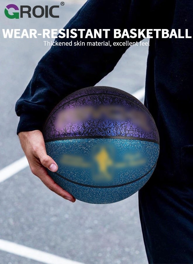 GROIC كرة سلة بحجم رسمي 7، كرة سلة 29.5، كرة سلة خارجية مركبة من المطاط، كرة سلة مقاومة للاهتراء وسهلة الإمساك، كرة تدريب للألعاب الداخلية والخارجية (زرقاء وبنفسجية) - Image 2
