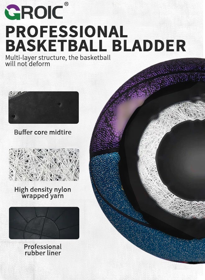 GROIC كرة سلة بحجم رسمي 7، كرة سلة 29.5، كرة سلة خارجية مركبة من المطاط، كرة سلة مقاومة للاهتراء وسهلة الإمساك، كرة تدريب للألعاب الداخلية والخارجية (زرقاء وبنفسجية) - Image 4