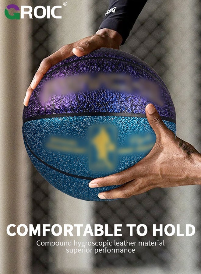 GROIC كرة سلة بحجم رسمي 7، كرة سلة 29.5، كرة سلة خارجية مركبة من المطاط، كرة سلة مقاومة للاهتراء وسهلة الإمساك، كرة تدريب للألعاب الداخلية والخارجية (زرقاء وبنفسجية) - Image 5