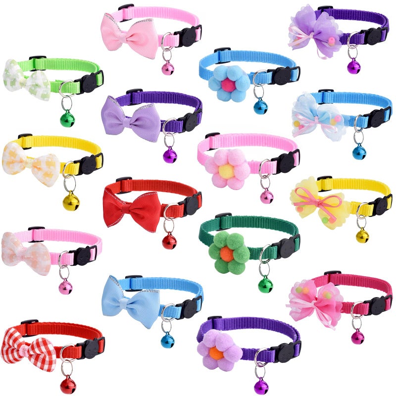 TAMHOO 12/16 PCS Cute Cat Collars Breakaway with Bell for Boy Cats and Girl Cats Gifts (#4-16pcs Multicolor Flower) - Image 1
