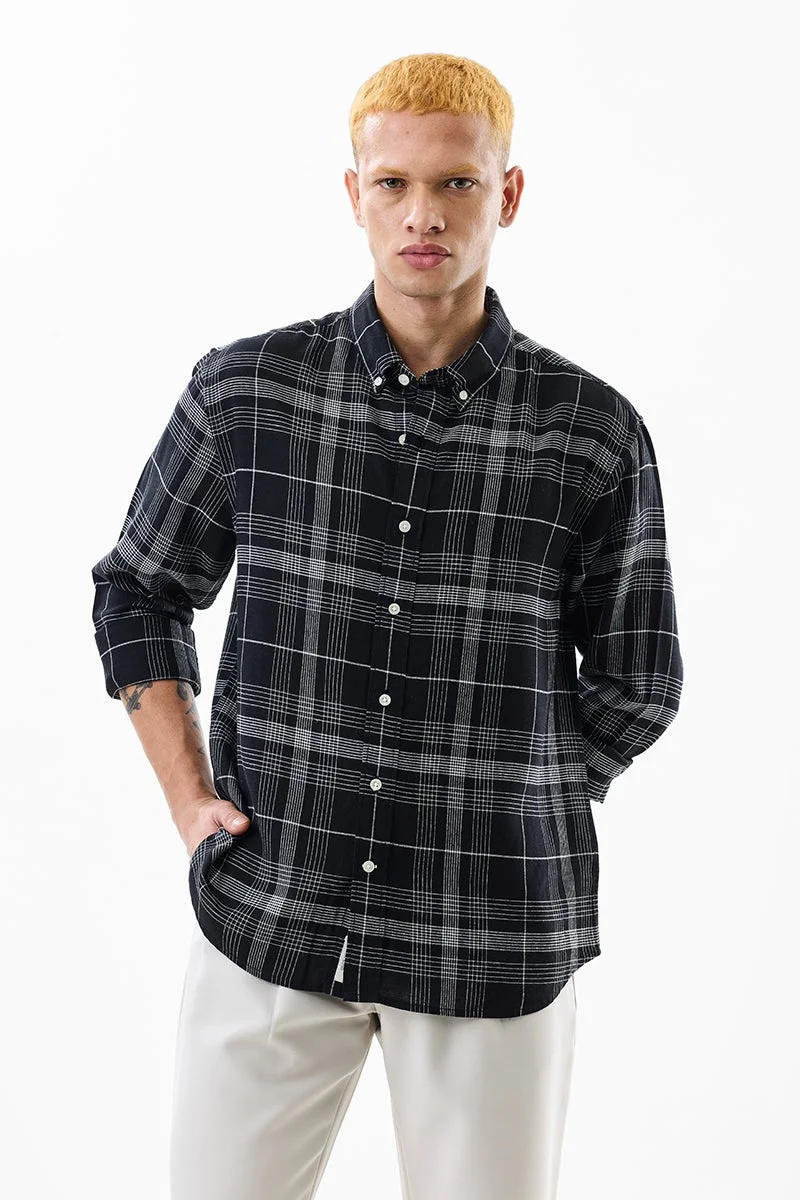 SNITCH Black Checkered Long Sleeve Regular Fit Shirt