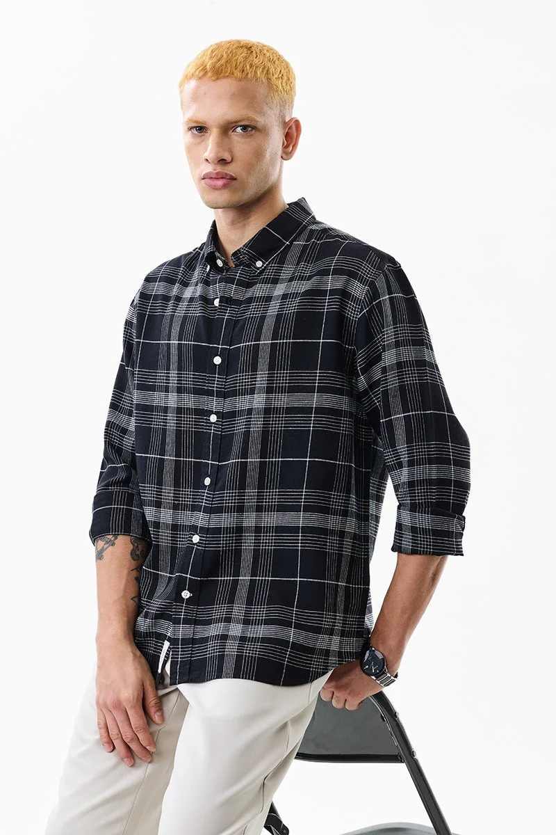 SNITCH Black Checkered Long Sleeve Regular Fit Shirt