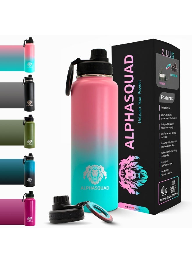 ALPHASQUAD 40Oz / 1200Ml Water Bottle with Magnetic Phone Holder, Stainless Steel Water Bottles Compatible with Phone Mount and Tripod for iPhone, Double Walled Insulated Tumbler for Gym, Sport (Multi) - Image 1