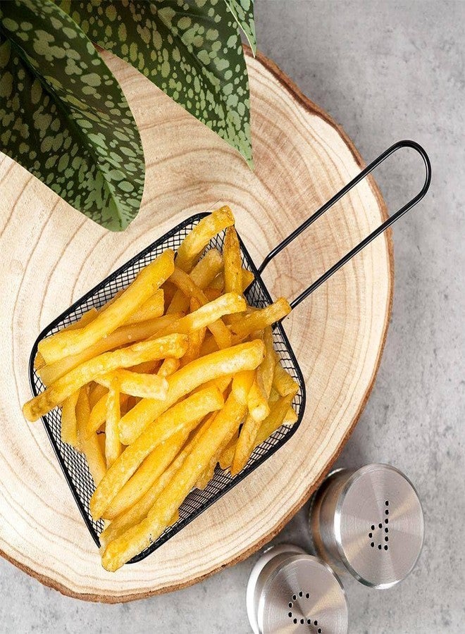 Dayish Mini Square Fry Basket,Stainless Steel French Fries Basket, Potatoes Chips & Chicken Fried Food Table Serving, Suitable for Kitchen Restaurant Party Barbecue Strainer Baskets - Black(3 Pieces) - Image 2
