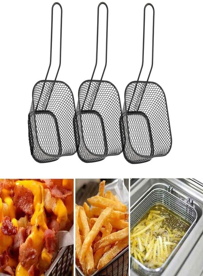 Dayish Mini Square Fry Basket,Stainless Steel French Fries Basket, Potatoes Chips & Chicken Fried Food Table Serving, Suitable for Kitchen Restaurant Party Barbecue Strainer Baskets - Black(3 Pieces) - Image 1