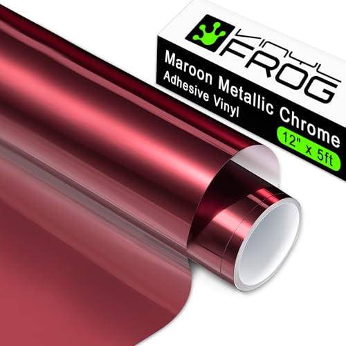 VINYL FROG Maroon Chrome Vinyl - 12"x60" Glossy Mirror Adhesive Vinyl Roll Maroon MetallicVinyl Craft PermanentVinyl Works with Cameo and Other Cutters - Image 1