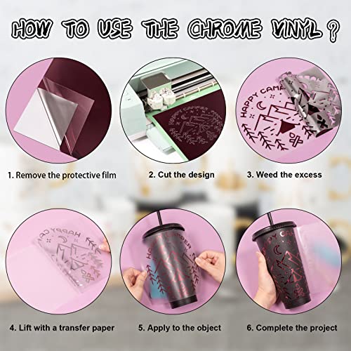 VINYL FROG Maroon Chrome Vinyl - 12"x60" Glossy Mirror Adhesive Vinyl Roll Maroon MetallicVinyl Craft PermanentVinyl Works with Cameo and Other Cutters - Image 4