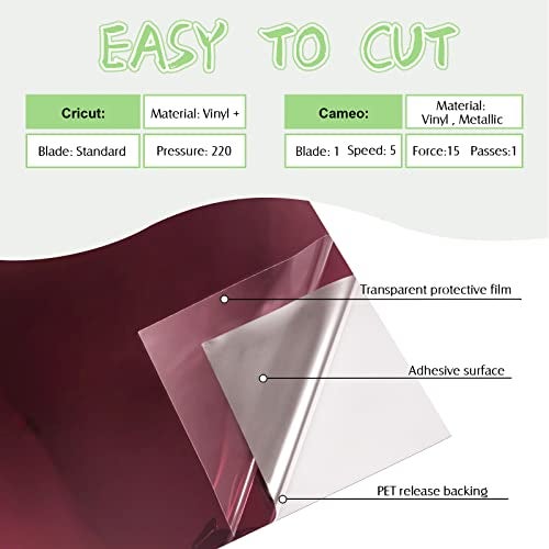 VINYL FROG Maroon Chrome Vinyl - 12"x60" Glossy Mirror Adhesive Vinyl Roll Maroon MetallicVinyl Craft PermanentVinyl Works with Cameo and Other Cutters - Image 2