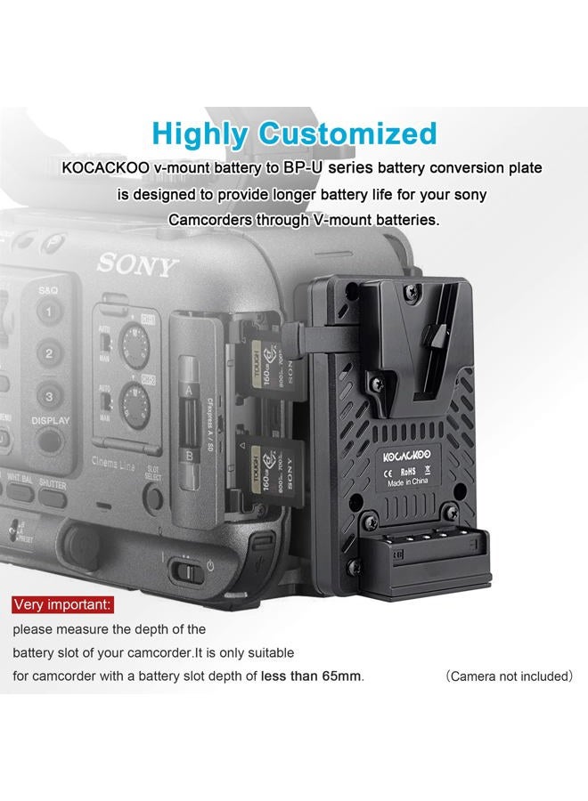 kocackoo Fully decoded V-Mount Battery to BP-U Series Battery Conversion Adapter Plate for Sony ILME-FX6/FX6VK，PXW-Z190/FS5/Z280/Z190 Camcorders, etc. - Image 2