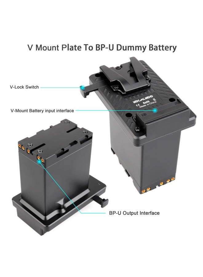 kocackoo Fully decoded V-Mount Battery to BP-U Series Battery Conversion Adapter Plate for Sony ILME-FX6/FX6VK，PXW-Z190/FS5/Z280/Z190 Camcorders, etc. - Image 3