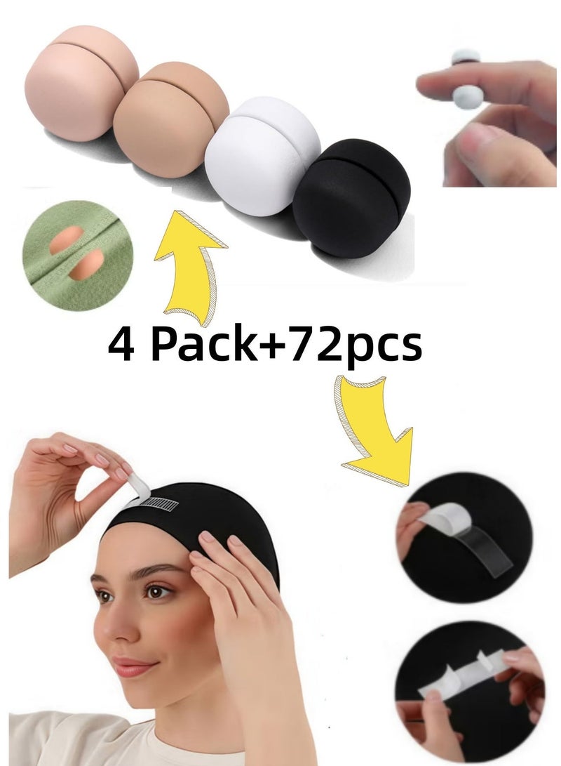 LuckSa 4 Pack Powerful Hijab Magnets with 72pcs double-sided tape,suitable for clothing headscarves, Hijab headscarf stickers, double-sided tape, strong tape, Multi-Use Pinless Hijab Magnetic Pins,suitable for various clothing fabrics and skirts - Image 1