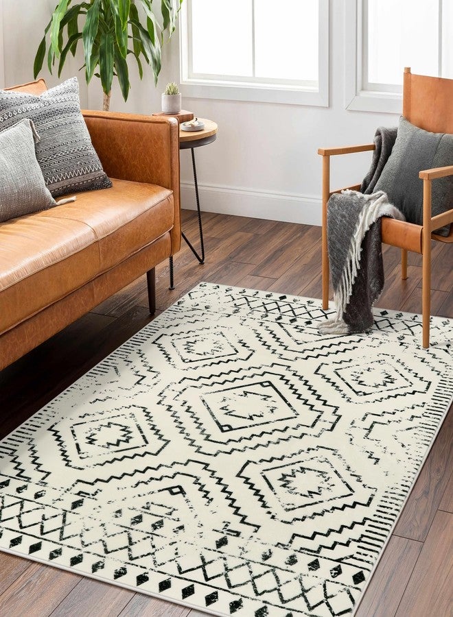 Wonnitar Moroccan 4x6 Area Rug, White Boho Rugs for Living Room, Washable Soft Large Rug for Bedroom,Non-Slip Geometric Throw Carpet, Low Pile Accent Mat for Nursery Bedside Dorm (Beige,4'x6') - Image 5