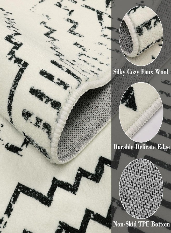 Wonnitar Moroccan 4x6 Area Rug, White Boho Rugs for Living Room, Washable Soft Large Rug for Bedroom,Non-Slip Geometric Throw Carpet, Low Pile Accent Mat for Nursery Bedside Dorm (Beige,4'x6') - Image 2
