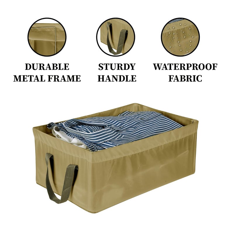 Kuber Industries Kuber Industries Pack of 3 Wardrobe Organizer Parachute Storage Box for Pants Sweater Jeans Drawer Organizer with Handles Foldable Metal Frame Storage Baskets for Clothing Brown - Image 4