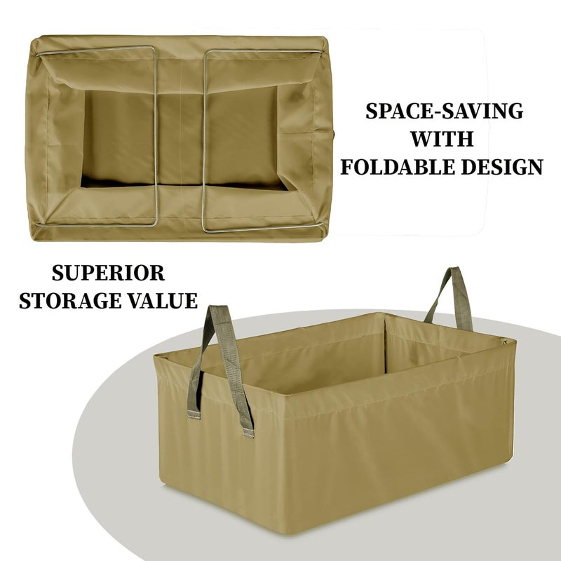 Kuber Industries Kuber Industries Pack of 3 Wardrobe Organizer Parachute Storage Box for Pants Sweater Jeans Drawer Organizer with Handles Foldable Metal Frame Storage Baskets for Clothing Brown - Image 5