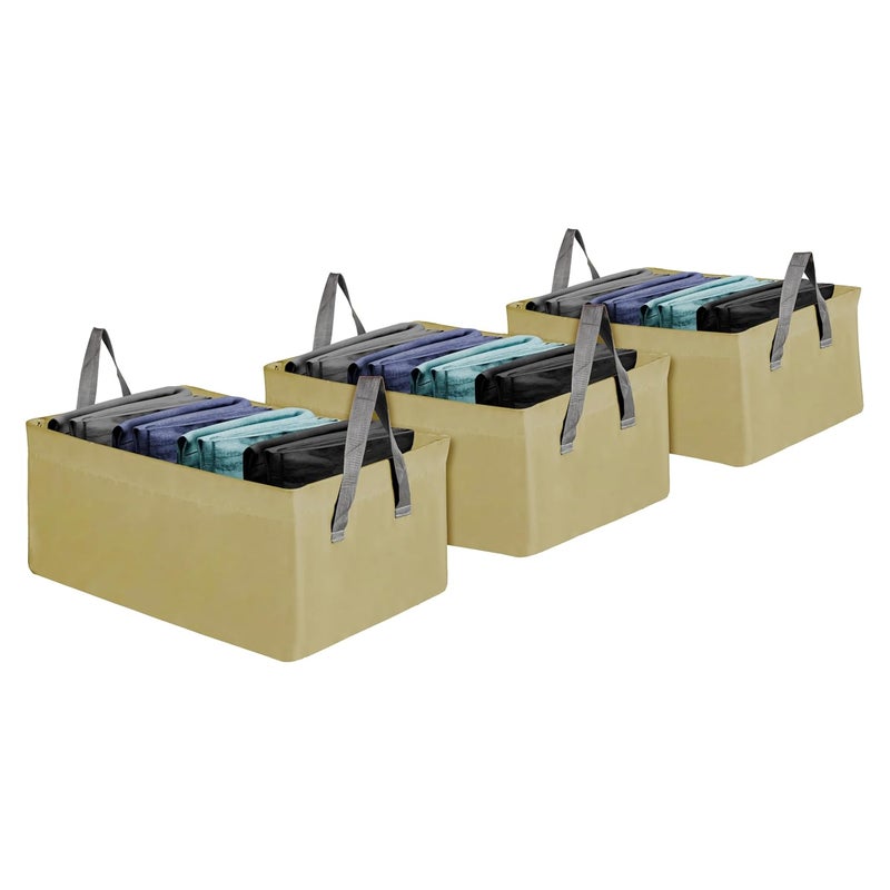 Kuber Industries Kuber Industries Pack of 3 Wardrobe Organizer Parachute Storage Box for Pants Sweater Jeans Drawer Organizer with Handles Foldable Metal Frame Storage Baskets for Clothing Brown - Image 1