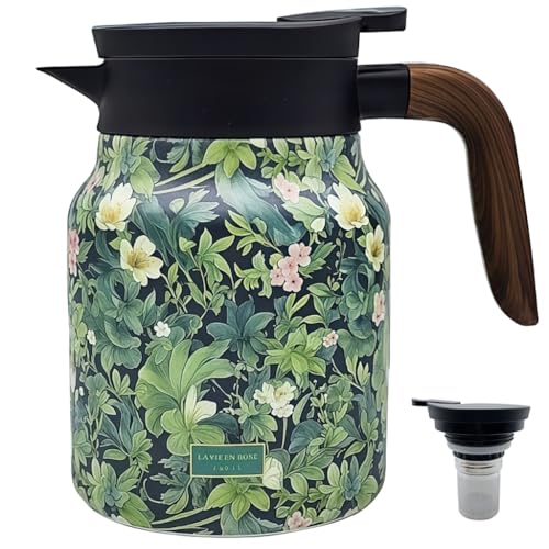 MofivKce 35oz Vintage Floral Teapot with Built-in Infuser - Stainless Steel Thermal Carafe, Leak-Proof Lid for Tea & Coffee(Flowers and Plants) - Image 1
