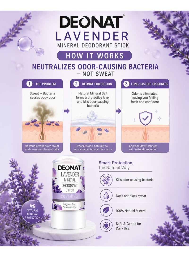 DEONAT Lavender Mineral Deodorant Stick 60g Pack of 2 Natural Alum Crystal Deodorant Antibacterial Anti Odor Soothing Underarm Care for Sensitive Skin Non Staining Long Lasting All Day Protection for Men and Women - Image 3