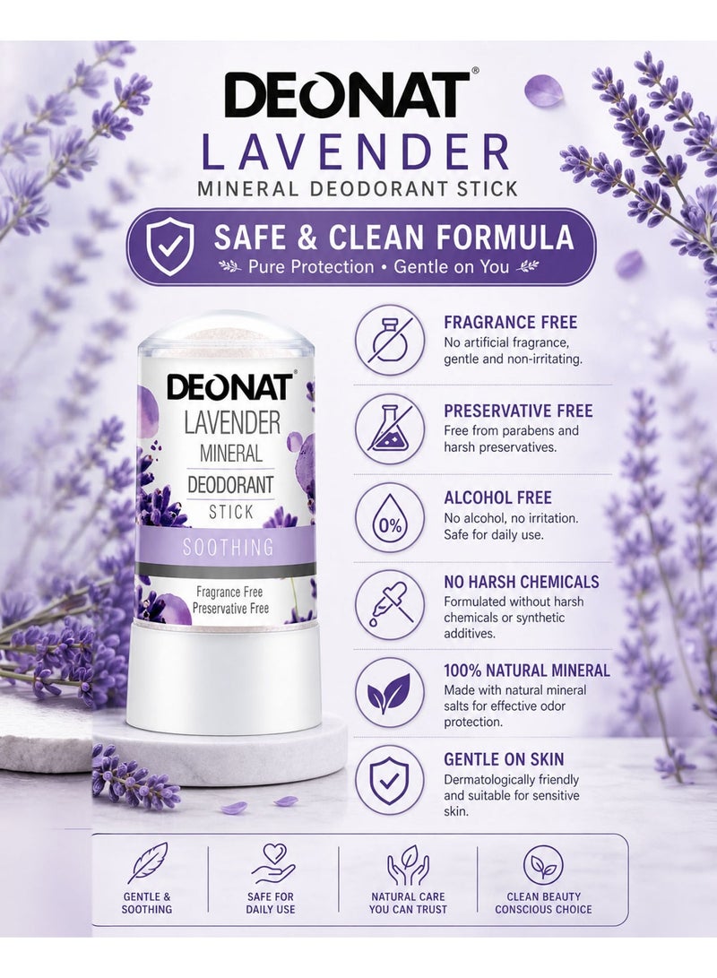 DEONAT Lavender Mineral Deodorant Stick 60g Pack of 2 Natural Alum Crystal Deodorant Antibacterial Anti Odor Soothing Underarm Care for Sensitive Skin Non Staining Long Lasting All Day Protection for Men and Women - Image 5