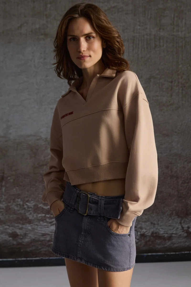 GRIMELANGE Shanell Women's Organic Cotton Raised Mink Sweatshirt