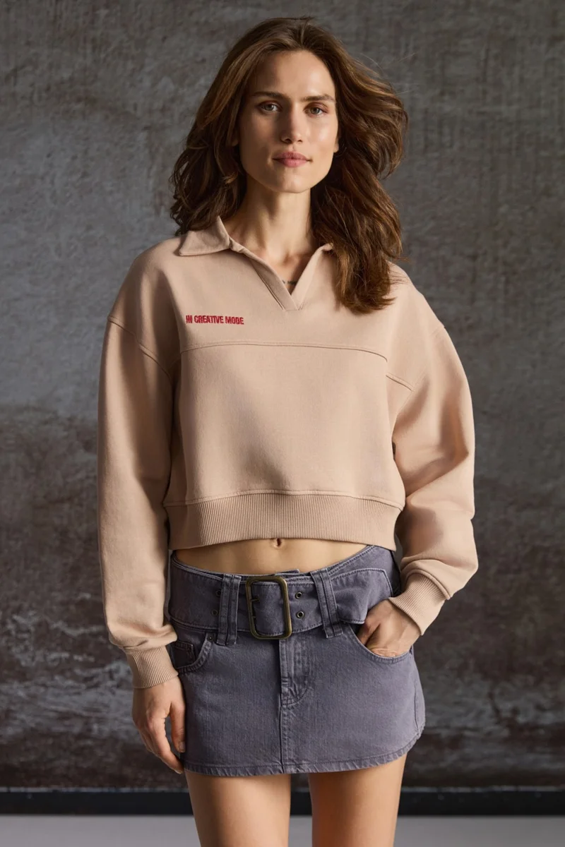 GRIMELANGE Shanell Women's Organic Cotton Raised Mink Sweatshirt