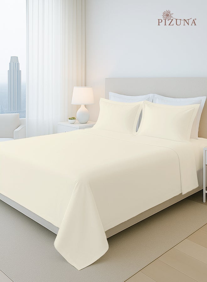Pizuna Pure Combed Cotton Bed Sheet Set King Size New Ivory, 400 Thread Count Cozy Luxury 100% Long Staple Cotton Sateen Weave Bedsheet Set (1 Flat Sheet, 1 Fitted Sheet, 2 Pillowcases) - Image 1