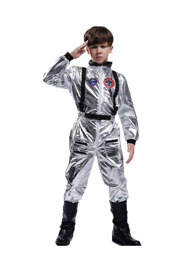 3 Pcs Kids Astronaut Space Suit Costume Cosplay Jumpsuit Gloves Hat 4-12 Years - Image 1