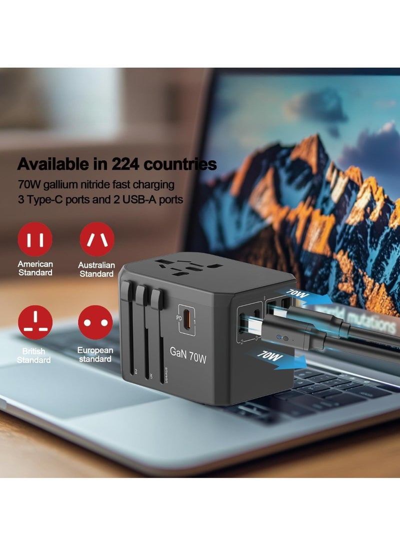 MAX Universal Travel Adapter 70W International Worldwide Multi Adapter with USB + Type-C PD - Image 2