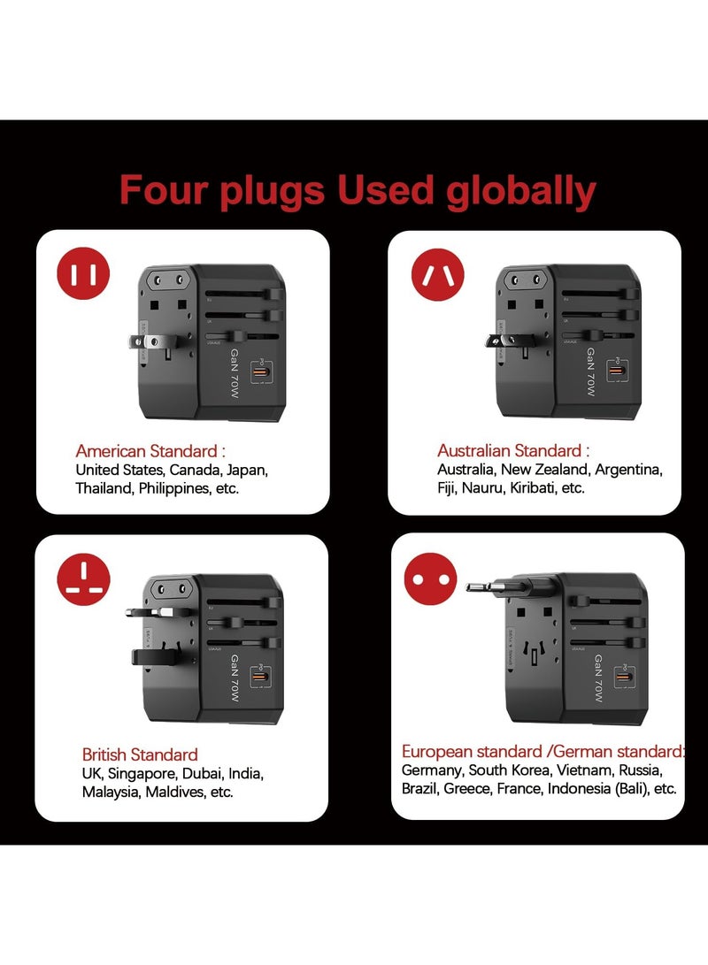 MAX Universal Travel Adapter 70W International Worldwide Multi Adapter with USB + Type-C PD - Image 3