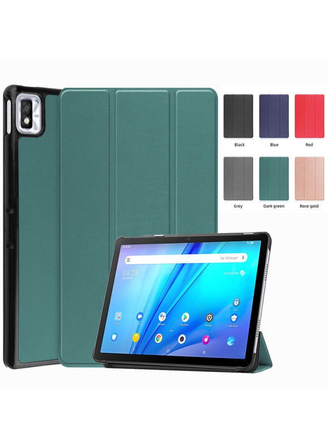 لـ TCL Tab10S 9080G 10.1 بوصة 2021 حافظة واقية مسطحة ثلاثية الطي حافظة جلدية-اللون: أخضر داكن