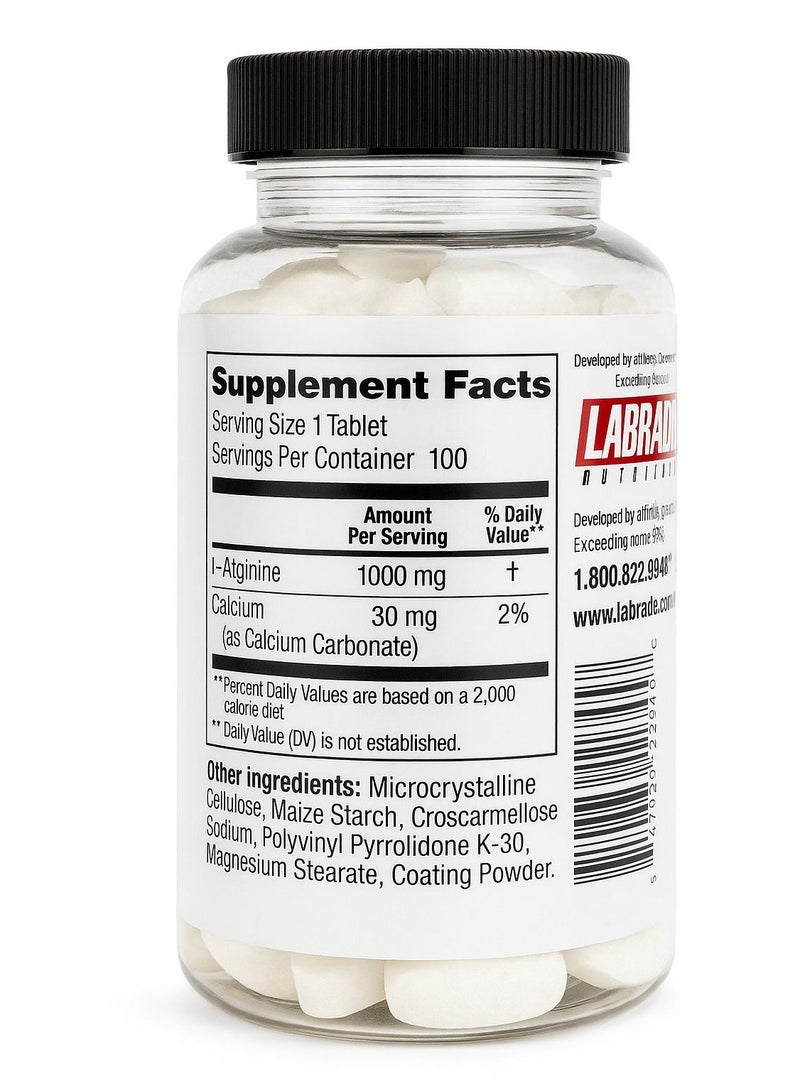 LABRADA L-Arginine 100 Tablets, 100% Pure 1000mg L-Arginine, Strength, Endurance  - Image 2