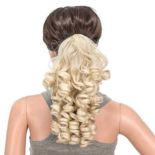SWACC 12Inch Short Screw Curls Claw Clip Ponytail Extensions Synthetic Clip in Drawstring Curly Ponytail Hairpiece Jaw Clip Hair Extension Platinum Blonde60 - Image 3