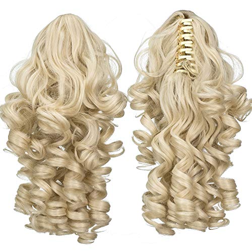 SWACC 12Inch Short Screw Curls Claw Clip Ponytail Extensions Synthetic Clip in Drawstring Curly Ponytail Hairpiece Jaw Clip Hair Extension Platinum Blonde60 - Image 1