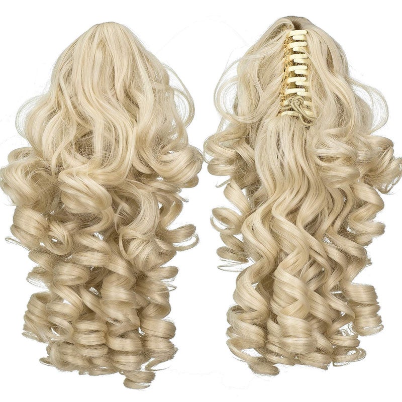 SWACC 12Inch Short Screw Curls Claw Clip Ponytail Extensions Synthetic Clip in Drawstring Curly Ponytail Hairpiece Jaw Clip Hair Extension Platinum Blonde60 - Image 2