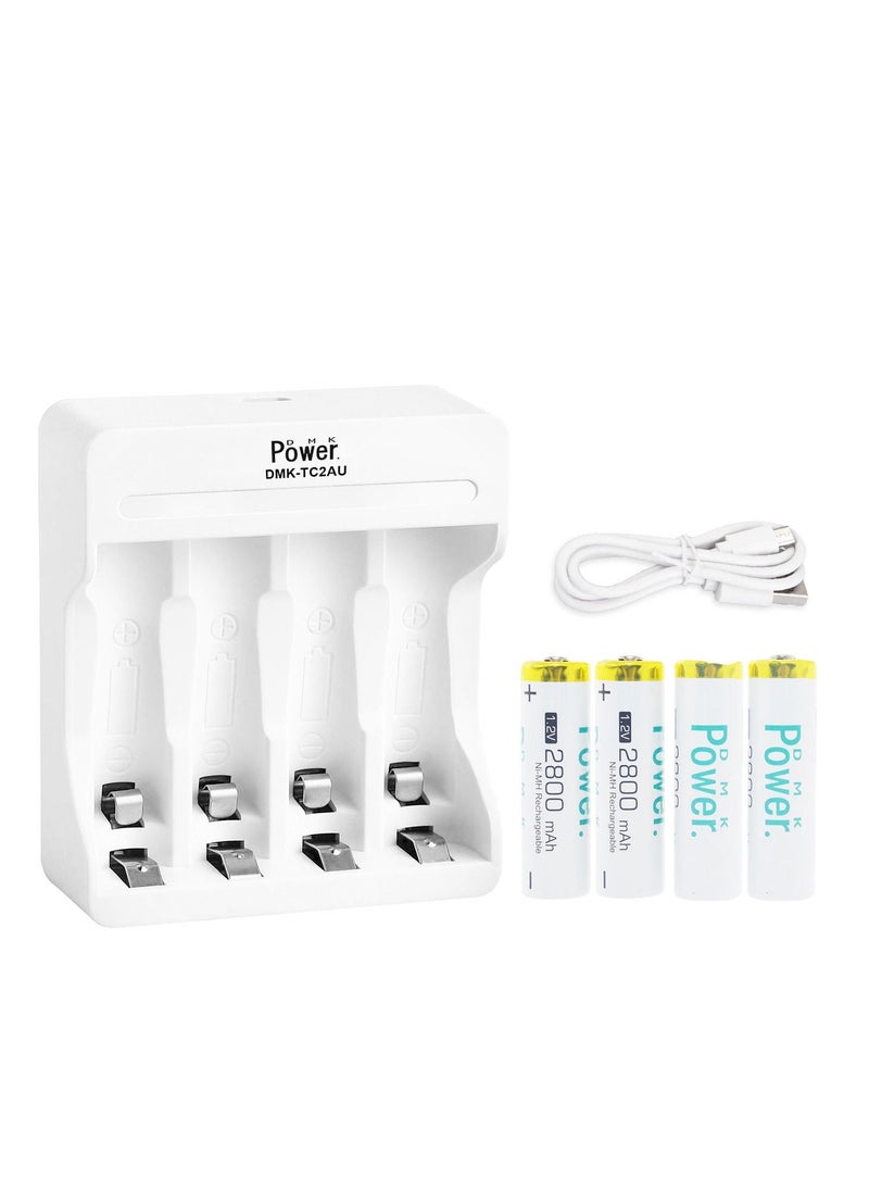 DMK Power 4 pieces AA Rechargeable 2800mAh 1.2V NiMH Low Self Discharge with 4 Independent Slot USB Charger  - Image 1