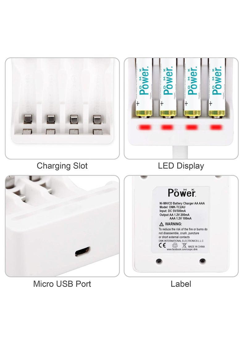 DMK Power 4 pieces AA Rechargeable 2800mAh 1.2V NiMH Low Self Discharge with 4 Independent Slot USB Charger  - Image 4
