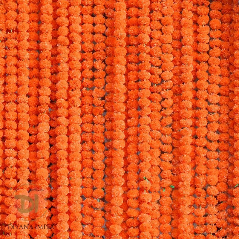 DIYANA IMPEX Marigold Garland for Decoration 5 Pcs of 5 feet Long Strands Artificial Marigold Flowers Indian Dcor for Pooja Wedding Christmas Events